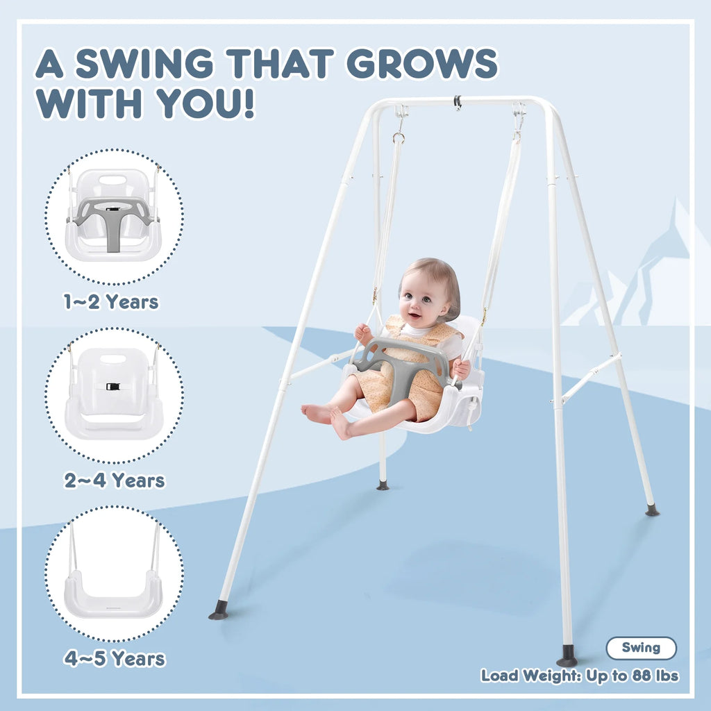 White Foldable Toddler Swing Set F1126