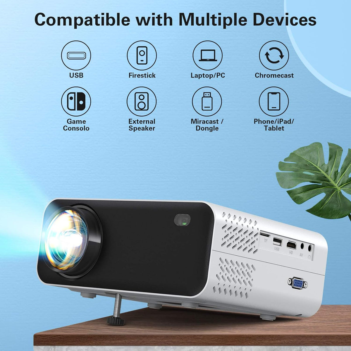 WiFi Mini Projector Portable, 1080P Supported, 6000L Brightness, 200" Display, Pack of 2 V96386
