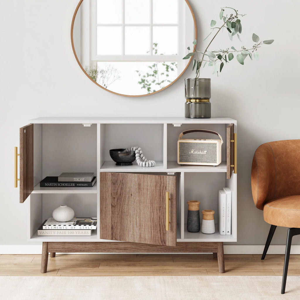 White Cube Storage with Display Shelves and Cabinet Doors B30414