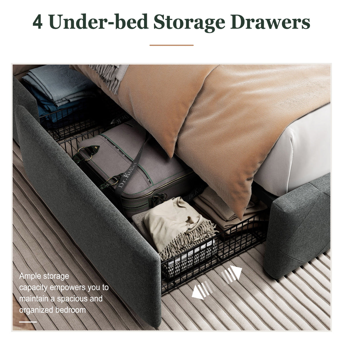 Queen Size Platform Bed Frame with 4 Storage Drawers O795045