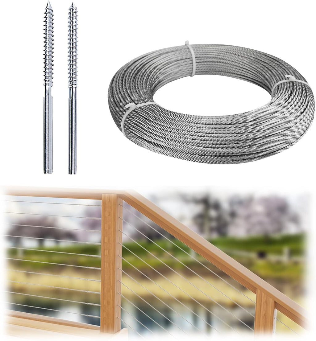 20 Pack 1/8 Swage Lag Screw Cable Railing Hardware Kit with 165 Feet Stainless Steel Wire Rope S16841