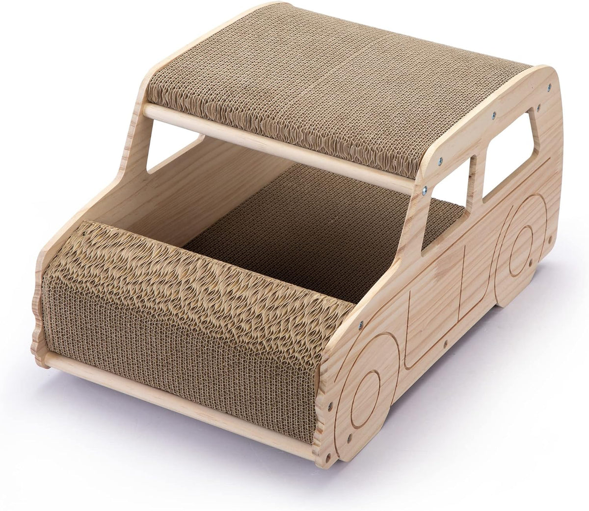 2-in-1 Wood Corrugated Cat Scratcher, Natural Pine Board, Durable Cardboard J231313