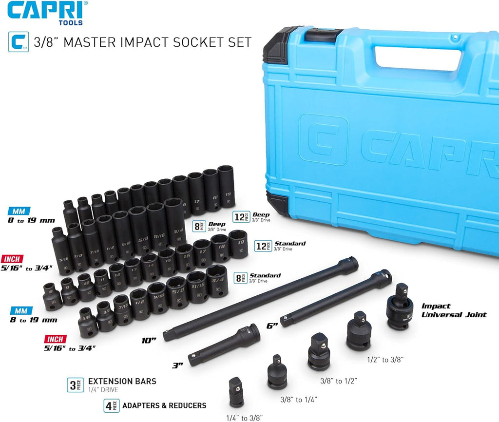 3/8-Inch Drive 48-Piece Impact Socket Set with Adapters and Extensions U5247