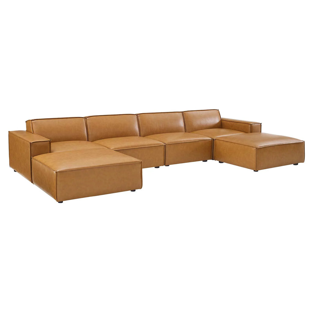 Tan 6-Piece Vegan Leather Sectional Sofa L96430
