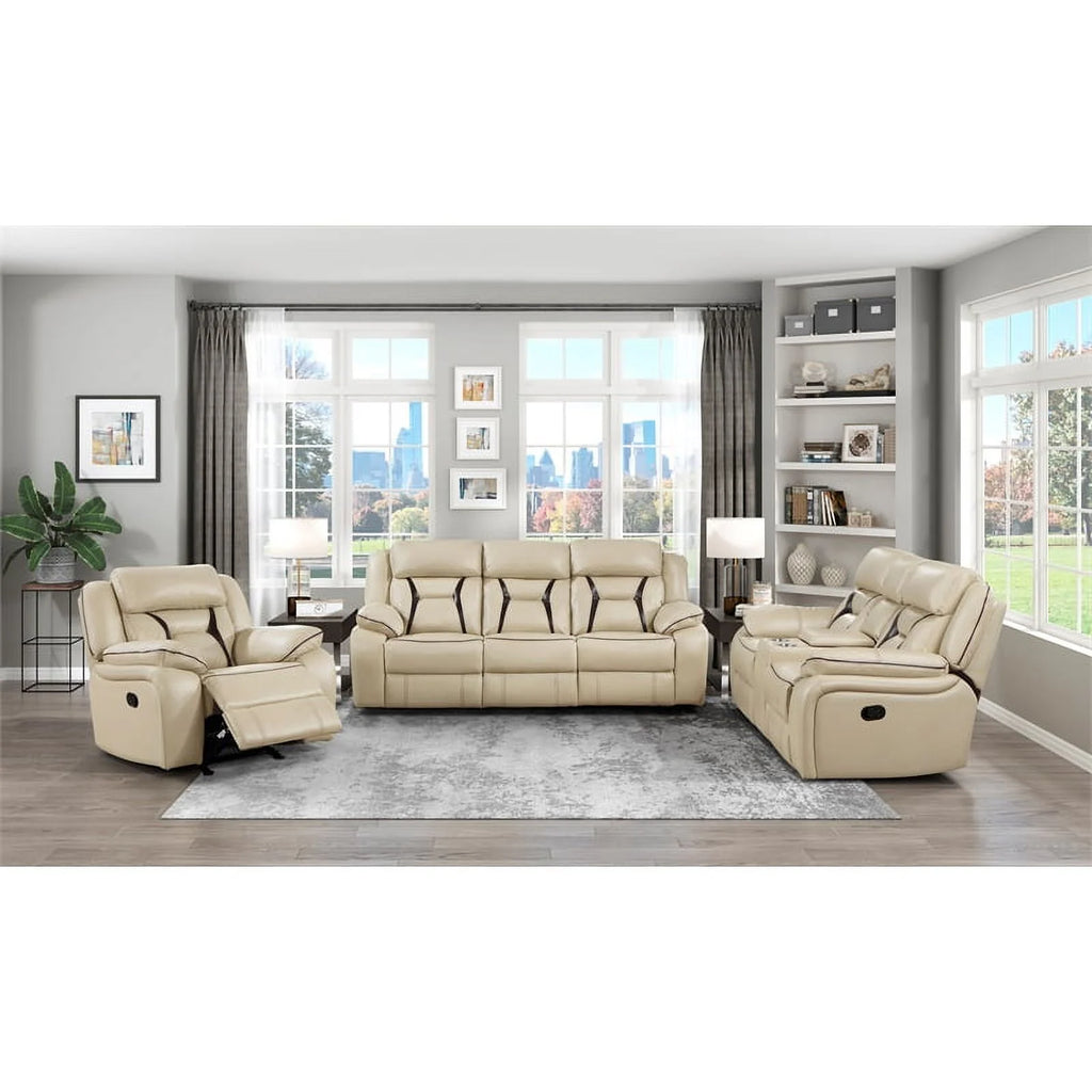 Beige Faux Leather Double Reclining Loveseat M784900