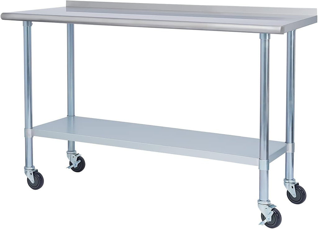 Stainless Steel 24 x 60 Inches Worktable with Backsplash and Adjustable Shelf J51792