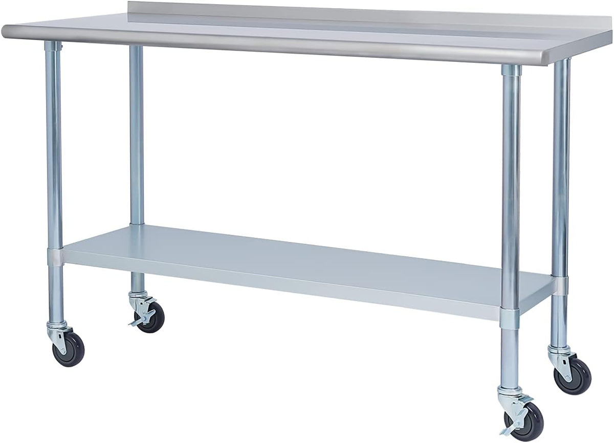Stainless Steel 24 x 60 Inches Worktable with Backsplash and Adjustable Shelf J51792