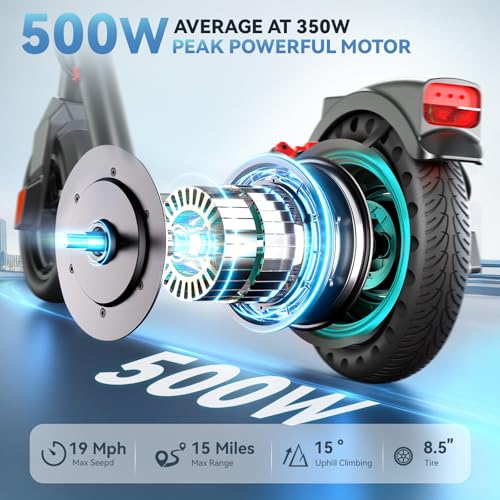 Electric Scooter, 500W Peak Motor, 8.5" Solid Rear Tire and Pneumatic Front Tire U454916