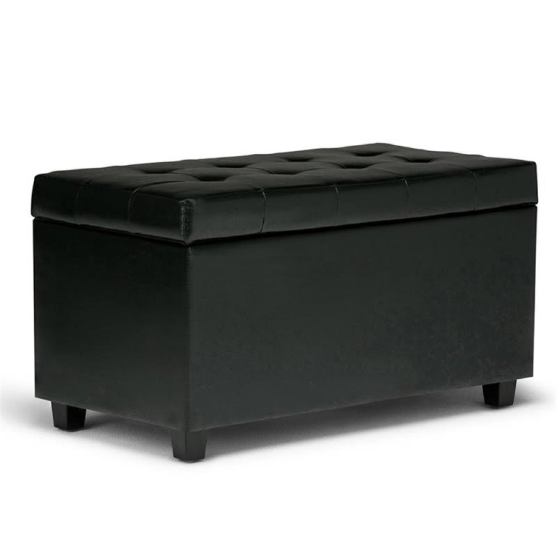 Faux Leather Storage Bench in Black H101