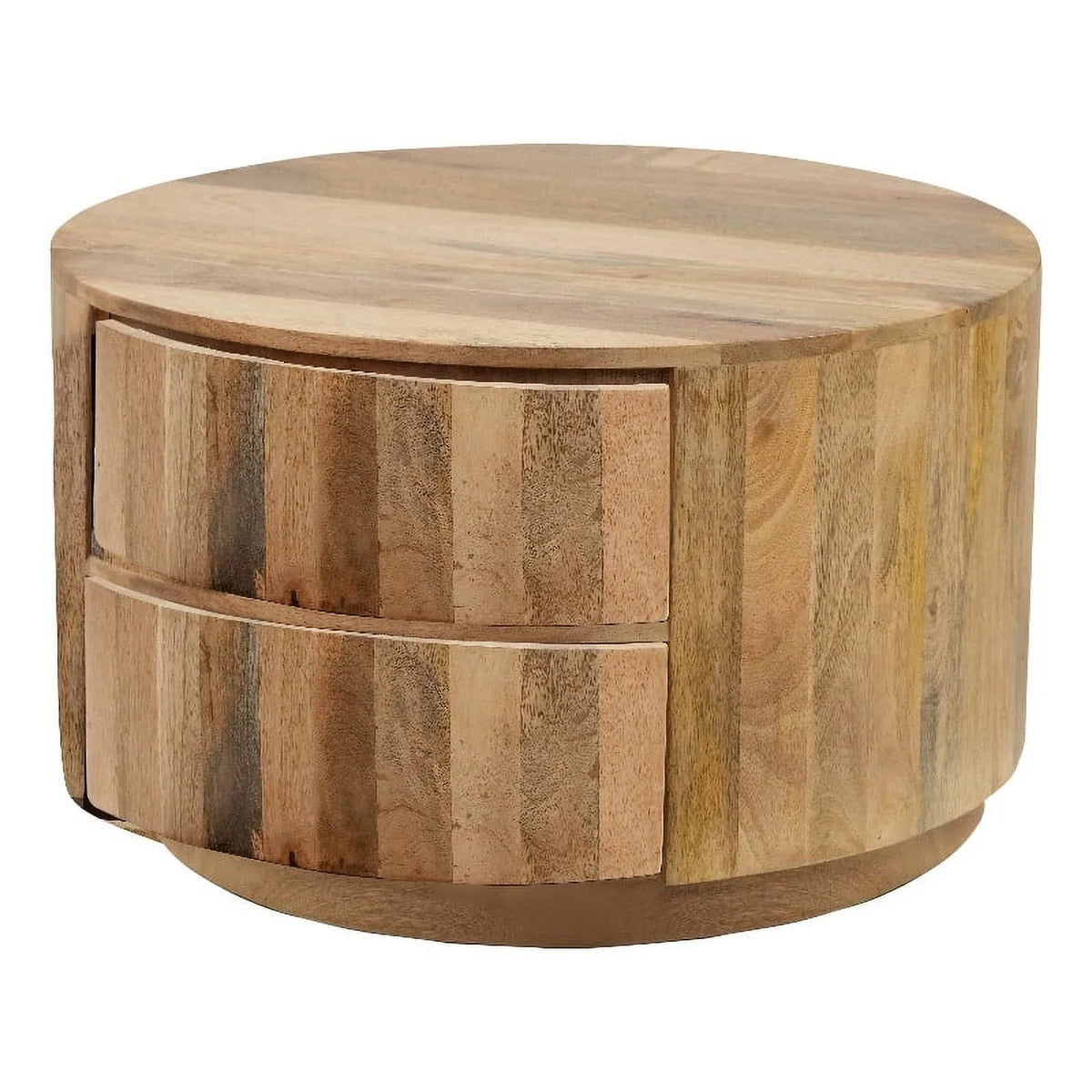 Brown 2-Drawer Round Wood Coffee Table D8161