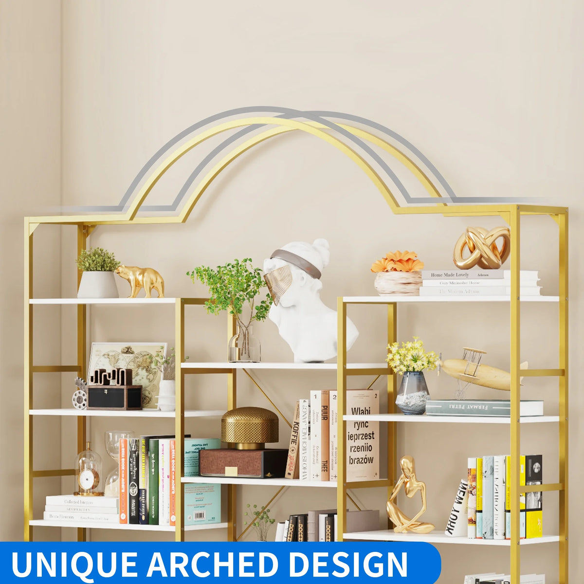 5-Tier Gold and White Bookshelf Y52665