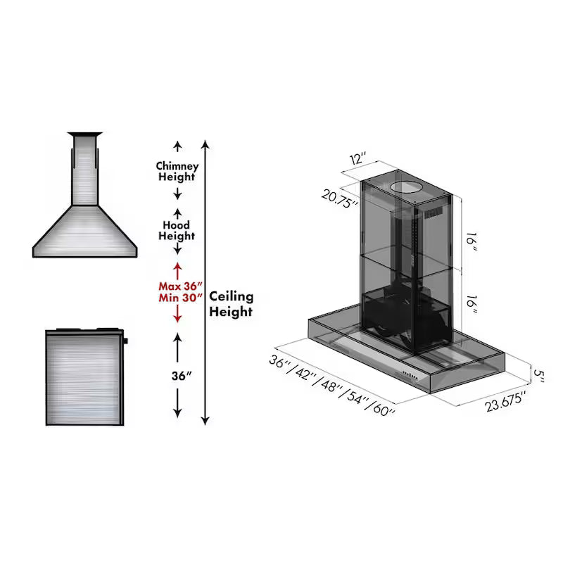 48 in. 700 CFM Ducted Island Mount Range Hood Stainless Steel E8884
