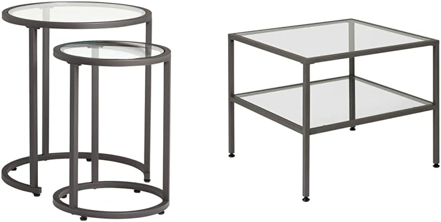 Camber Round Glass Coffee Table In Pewter With Clear Glass O7369