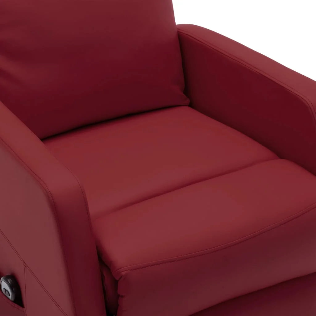 Wine Red Faux Leather Power Lift Massage Recliner B119564