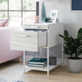 Side Table with Pull Out Tray and Drawer, White F2431