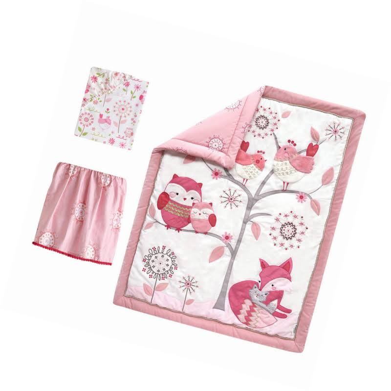 Pink/White 3 Piece Crib Bedding Set O543088