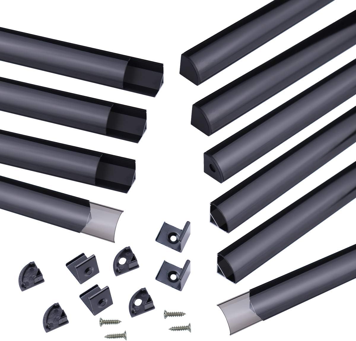 10 Pack 6.6FT Black Aluminum LED Channel System with Clear Cover Lens K708