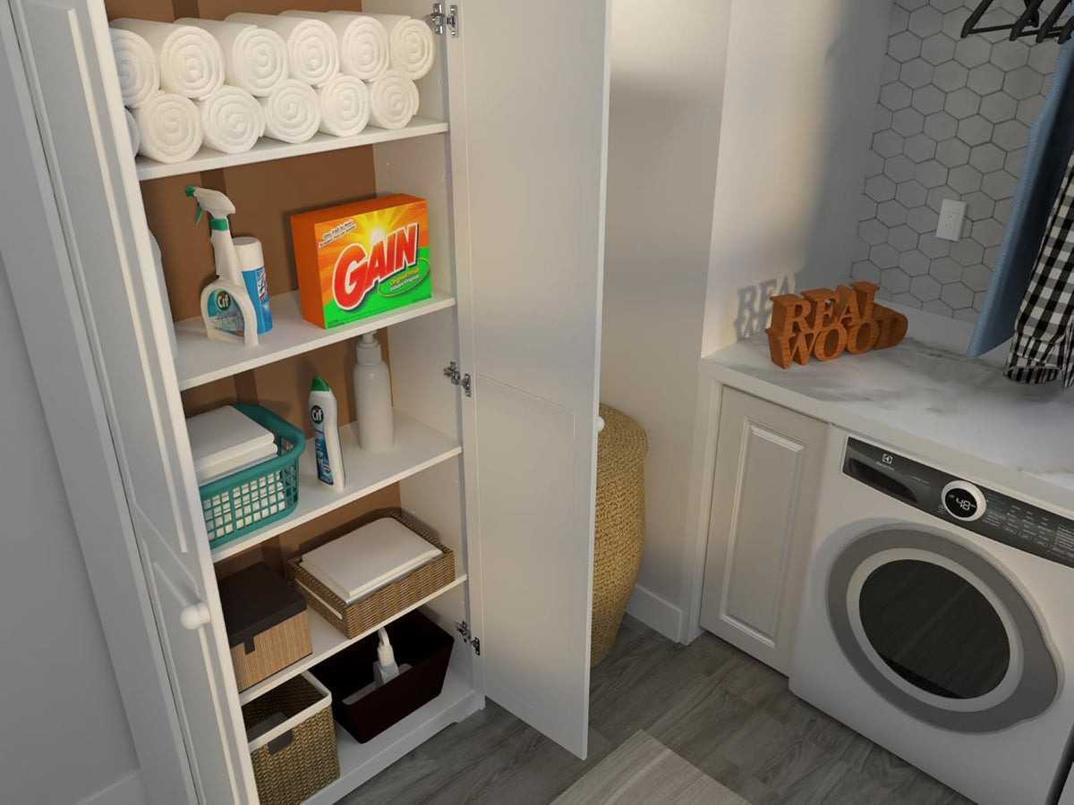 Solid Wood White Cabinet Pantry with 2 Doors and Adjustable Shelves N790306