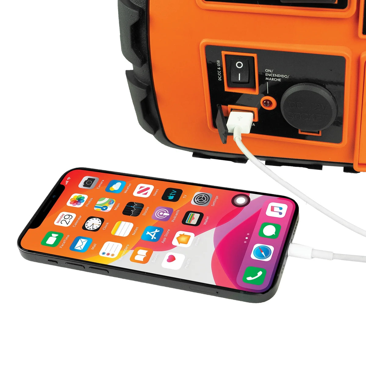 12-Volt Jump Starter, Air Compressor, Radio, USB Charger, and Inverter A86259