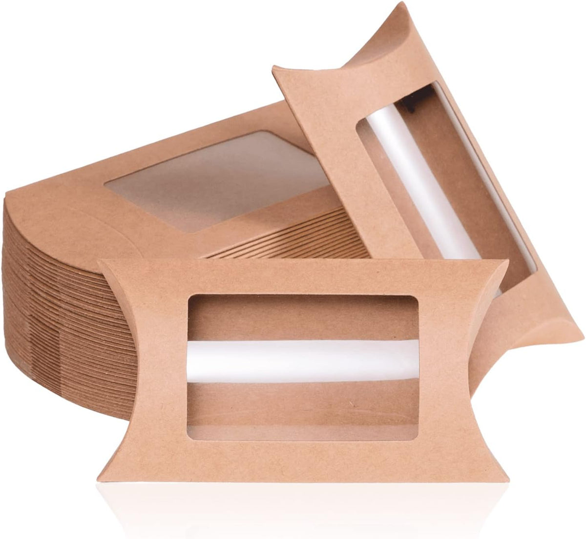 40-Pack Kraft Pillow Gift Boxes with Windows, 5 x 3 x 1.2 inches J3208