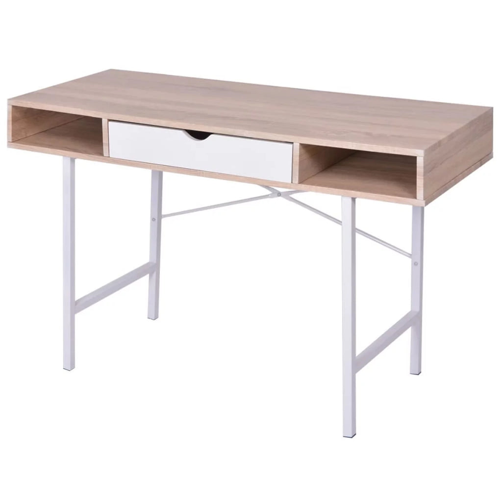 Oak and White Desk with 1 Drawer J29296