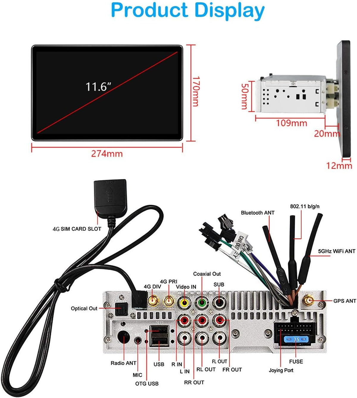11.6 Inch Single Din Car Stereo Y417