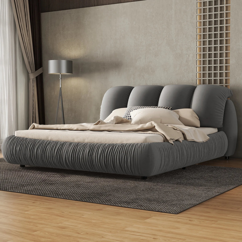 Queen Size Velvet Upholstered Bed with Padded Backrest K99115