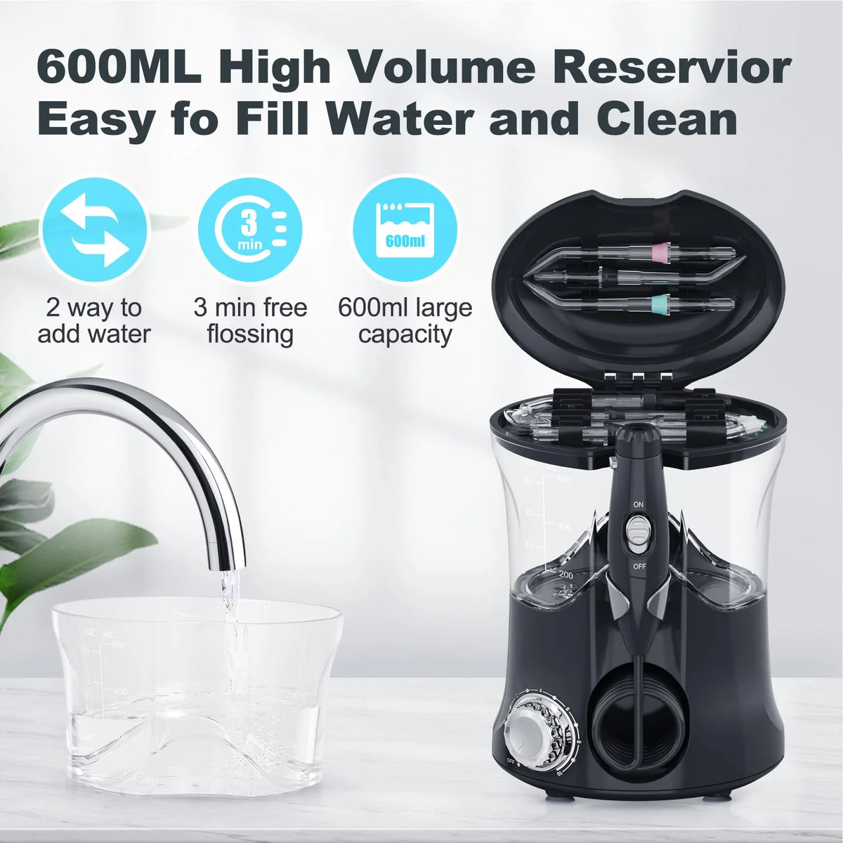 Water Flosser Oral Irrigator with 10 Pressures & 8 Tips, 600ml E776