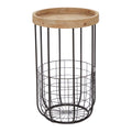 16" x 26" Black Metal Accent Table with Brown Wood Top and Wire Basket Storage P1203