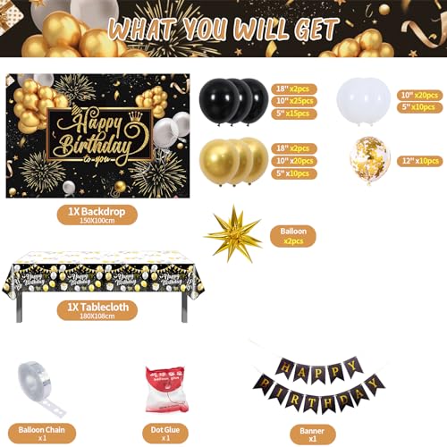 121PCS Happy Birthday Party Supplies Including Backdrop, Balloon Arch Kit, Tablecloth, Banner R65910