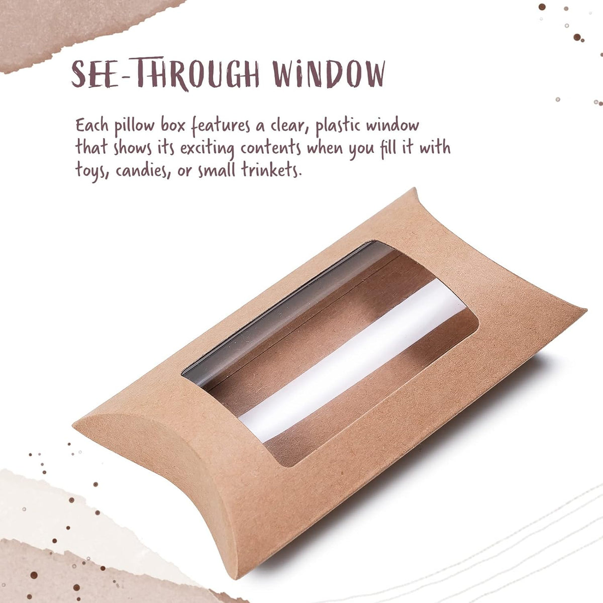 40-Pack Kraft Pillow Gift Boxes with Windows, 5 x 3 x 1.2 inches J3208