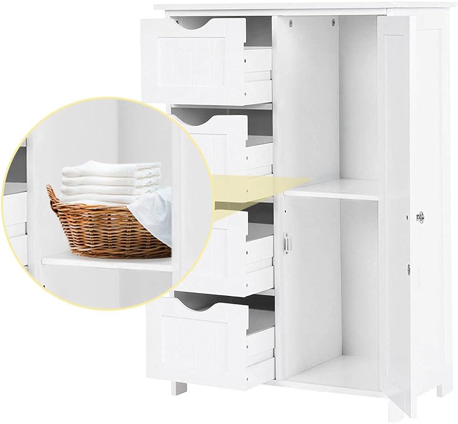 White Wooden Floor Storage Cabinet with 1 Door & 4 Drawer Y1547