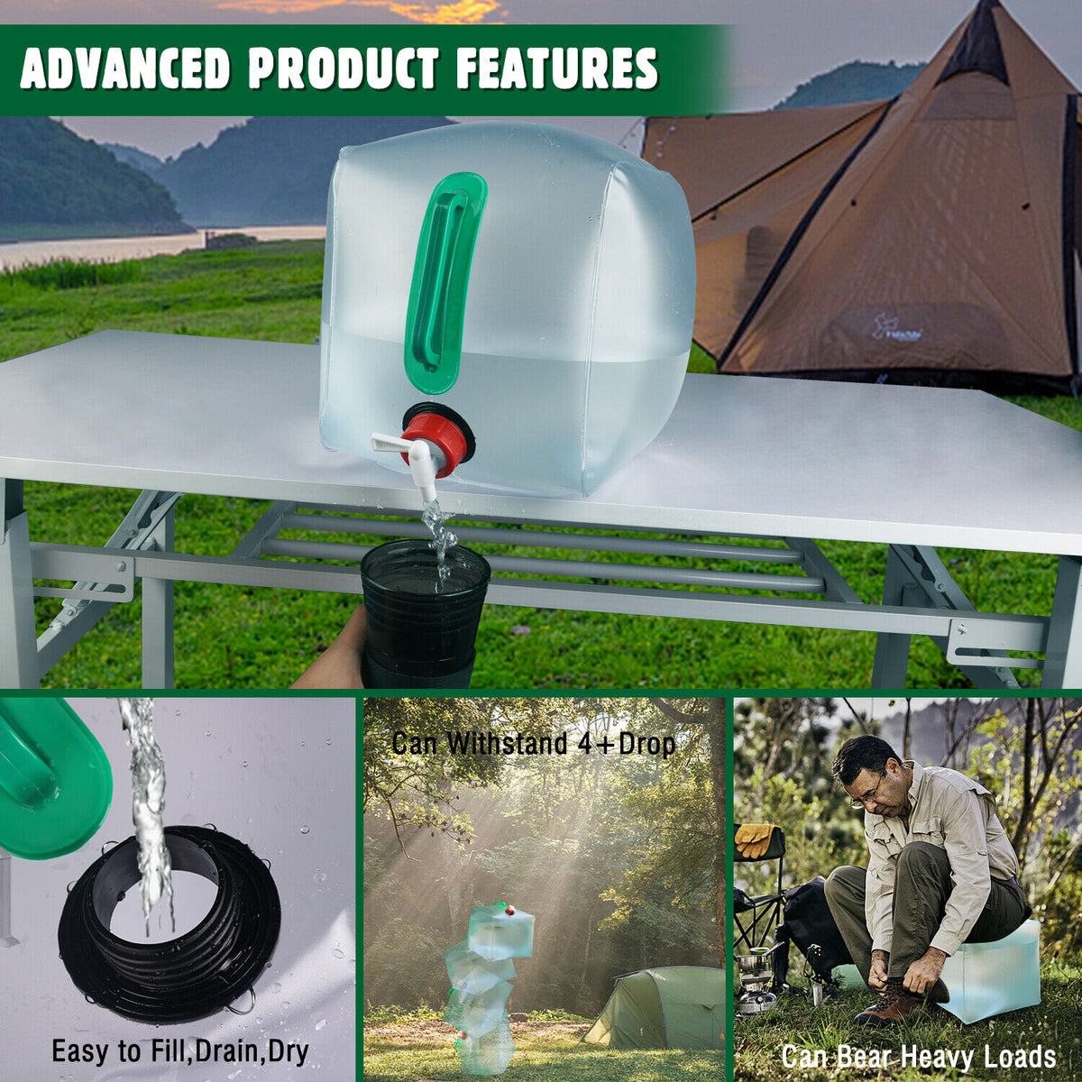 Collapsible Water Container With Spigot 2.6-5.2 Gallon Camping Water Storage Jug T692