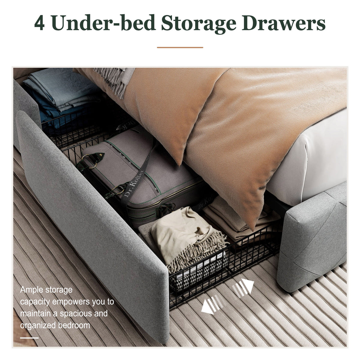 Queen Size Platform Bed Frame with 4 Storage Drawers O795045