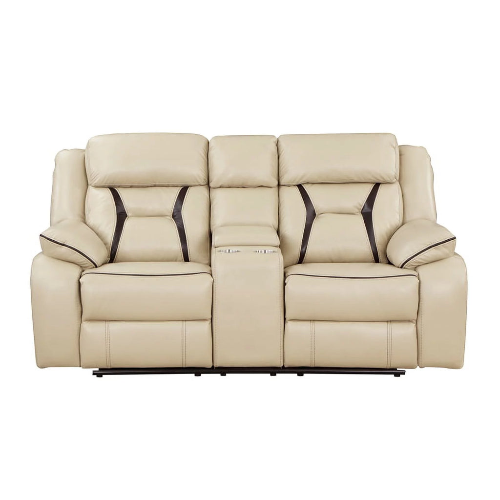 Beige Faux Leather Double Reclining Loveseat M784900