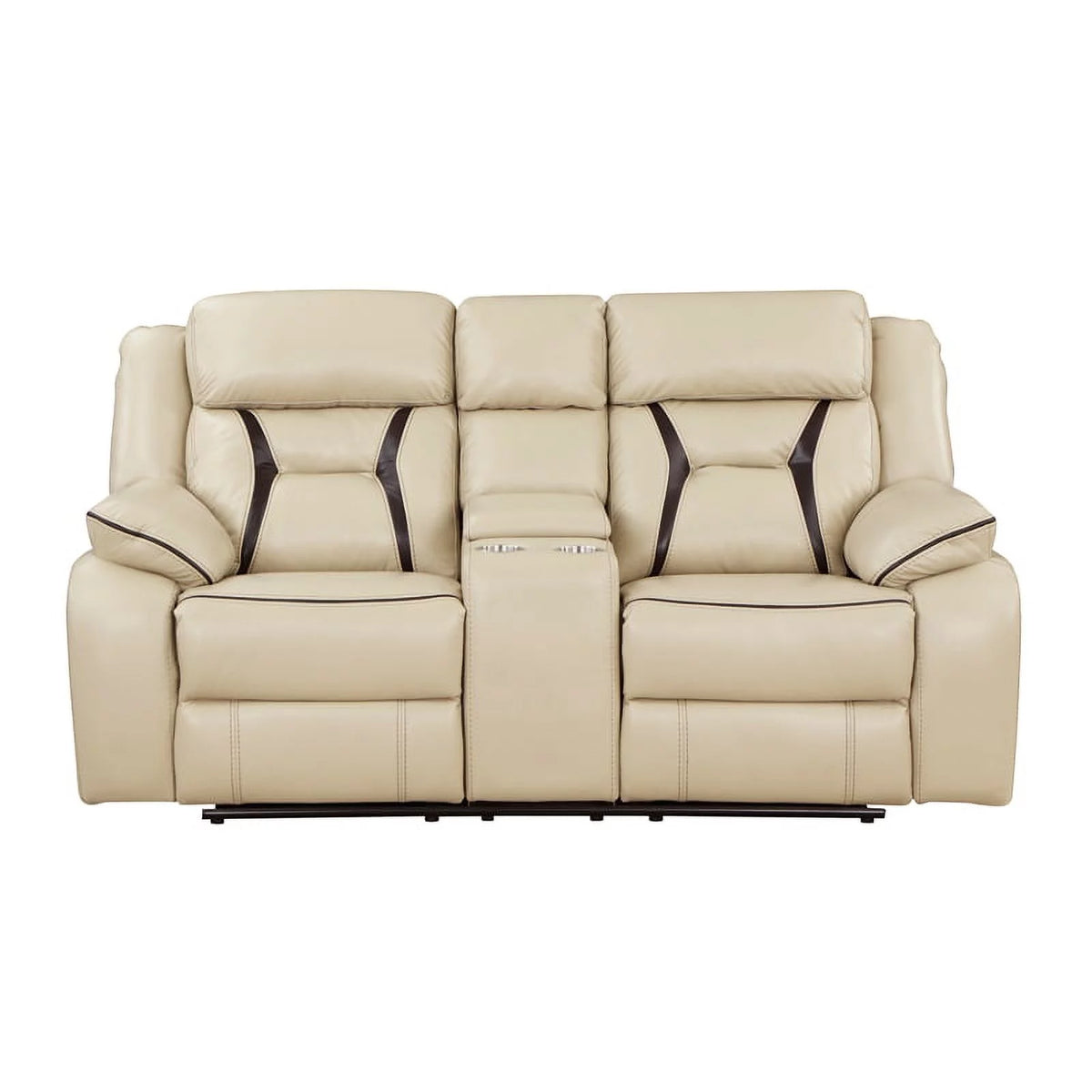 Beige Faux Leather Double Reclining Loveseat M784900