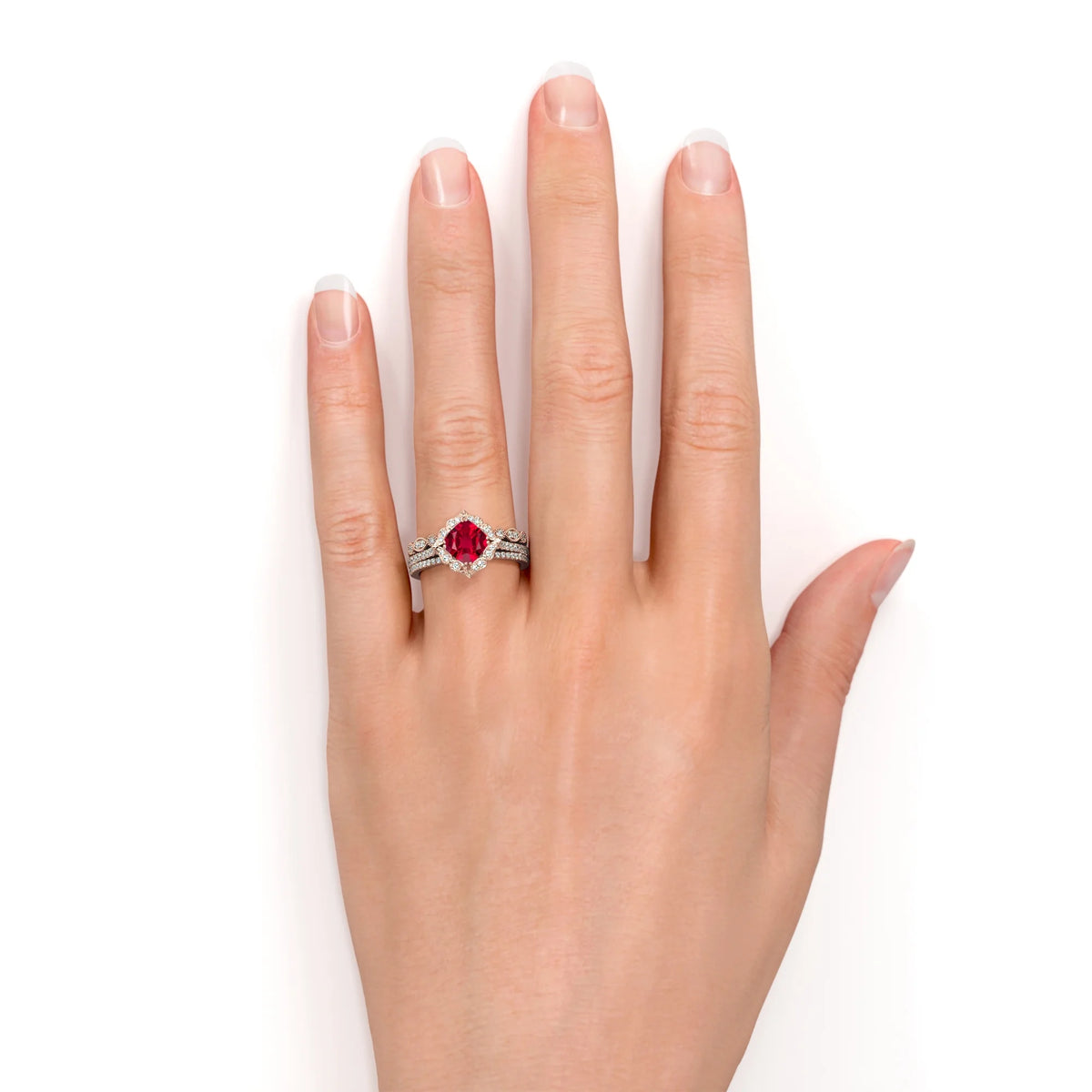 18k Rose Gold over Silver Simulated Ruby Trio Ring Set A32313