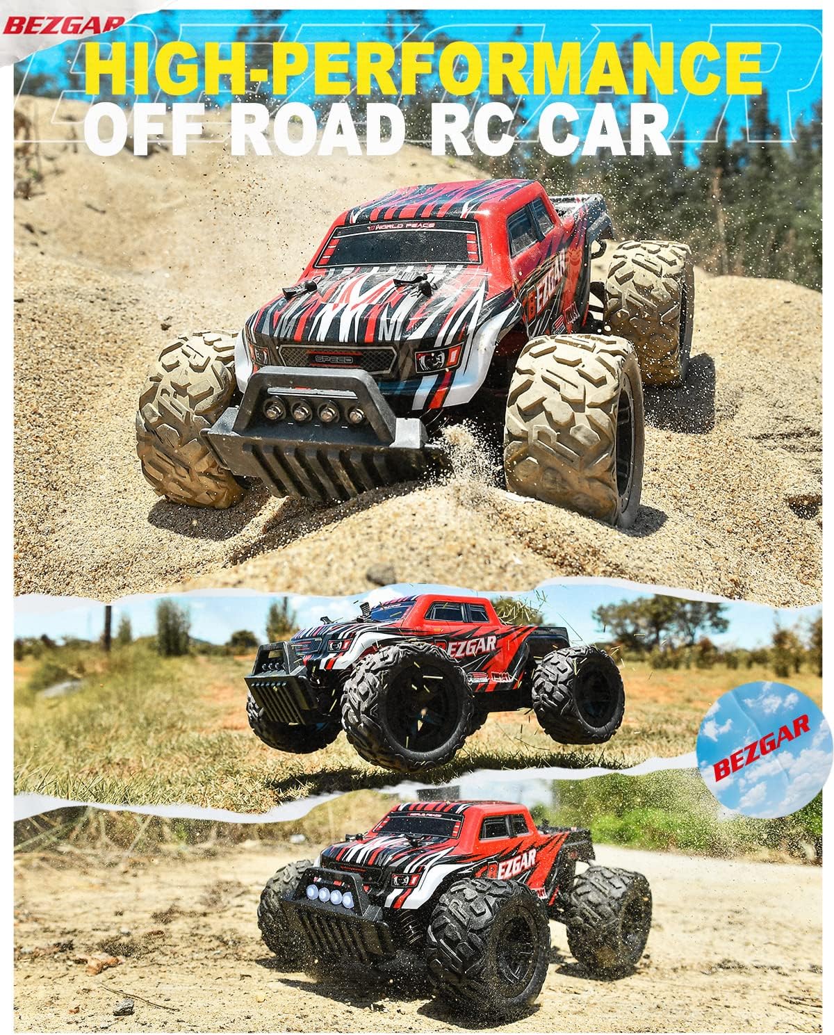RC Cars 1:14 Scale Remote Control Car, 4WD Top Speed 25 Km/h Electric Toy Off Road RC Car Truck Crawler with Two Rechargeable Batteries T73414