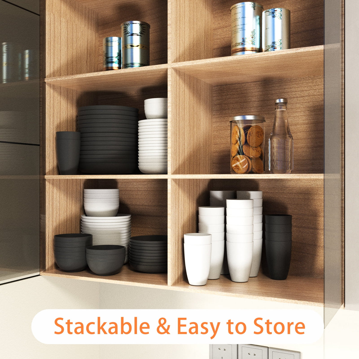 Wheat Straw Dinnerware Set for 8, 32 Pc Plastic Plates and Bowls N166