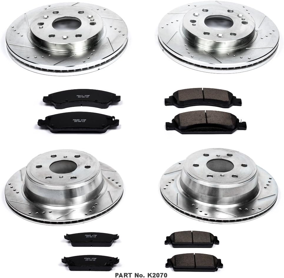 Front and Rear Carbon Fiber Brake Pads with Drilled & Slotted Brake Rotors Kit B9119