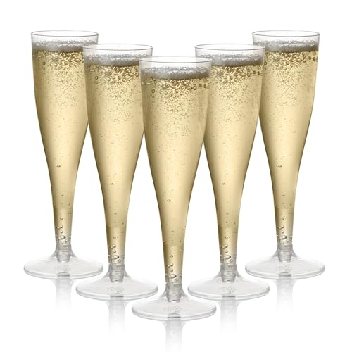 48 Glitter Gold Champagne Flutes 5oz Clear Plastic P35199