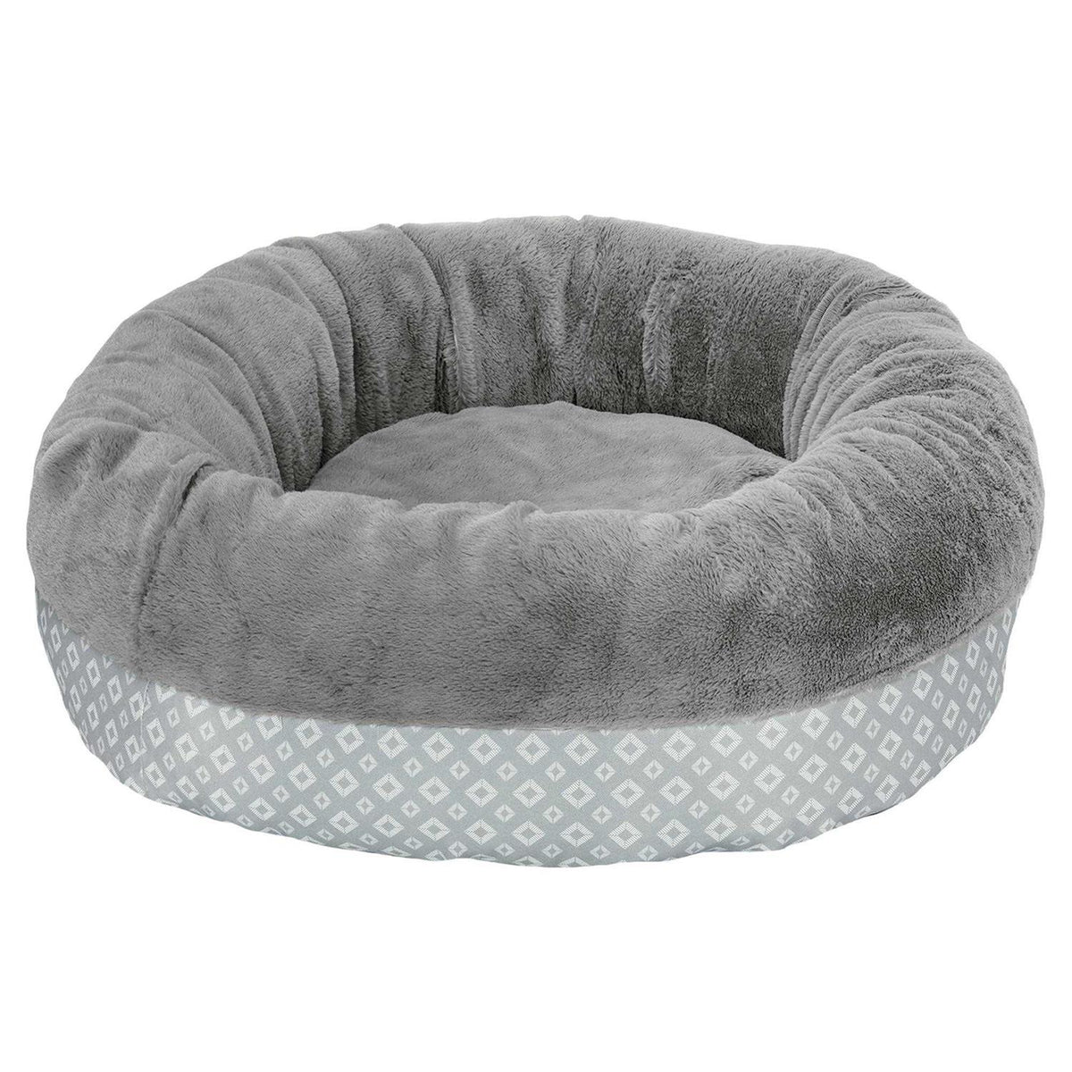 Plush Diamond Print Calming Donut Pet Bed N604
