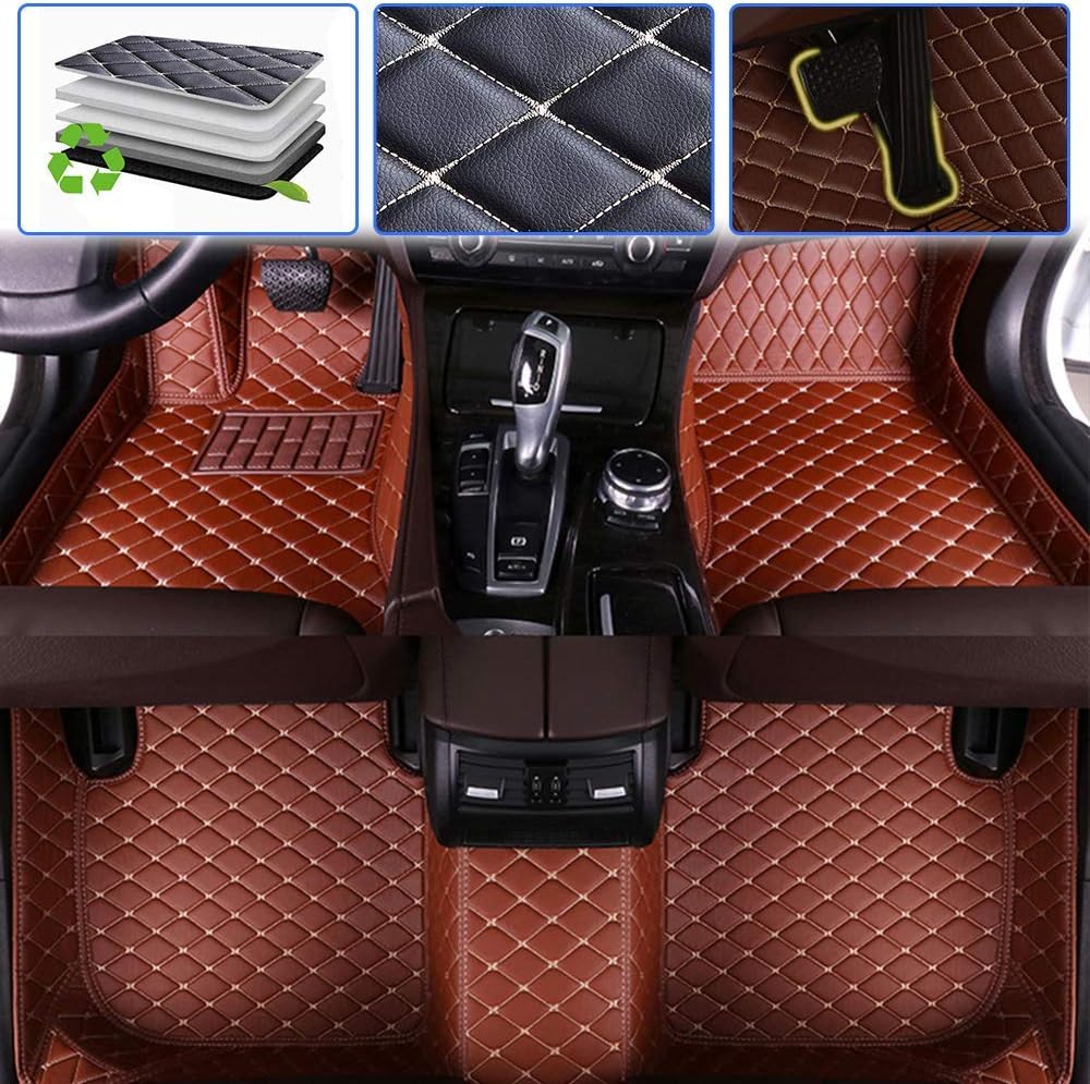 Beige Leather Waterproof Full Coverage Car Floor Mats V384