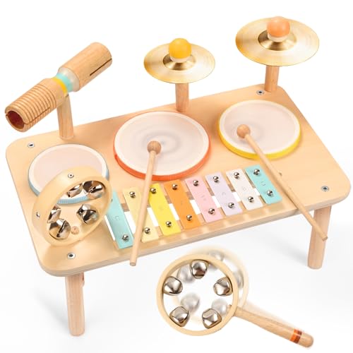 Kids Drum Set with Xylophone Cymbals Bell and Tone Block F92379