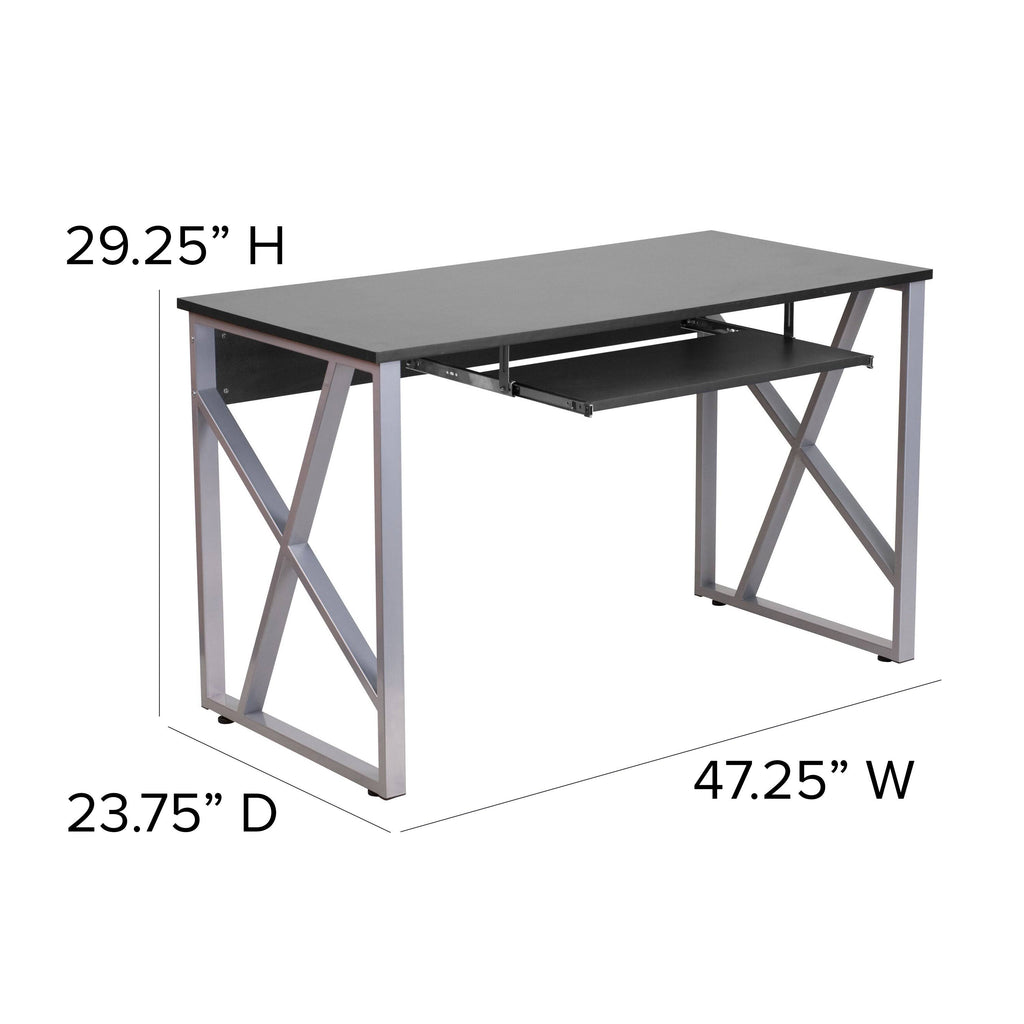 Black Computer Desk with Pull-Out Keyboard Tray I529570