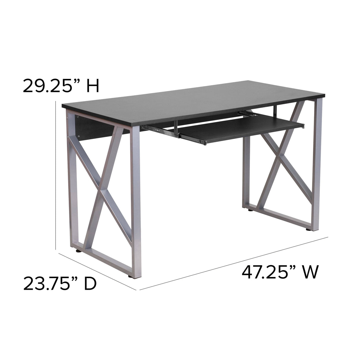 Black Computer Desk with Pull-Out Keyboard Tray I529570