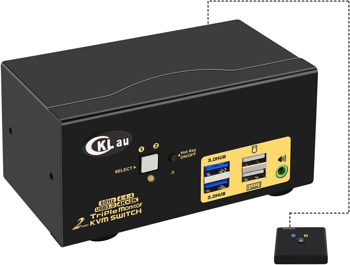 4K@60Hz 2 Port HDMI KVM Switch Triple Monitor with Audio, Cables and 2 USB 3.0 Hub V50831