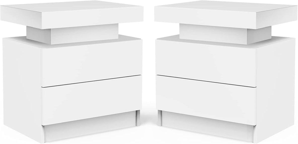 White LED Nightstand with 2 Drawers H286753