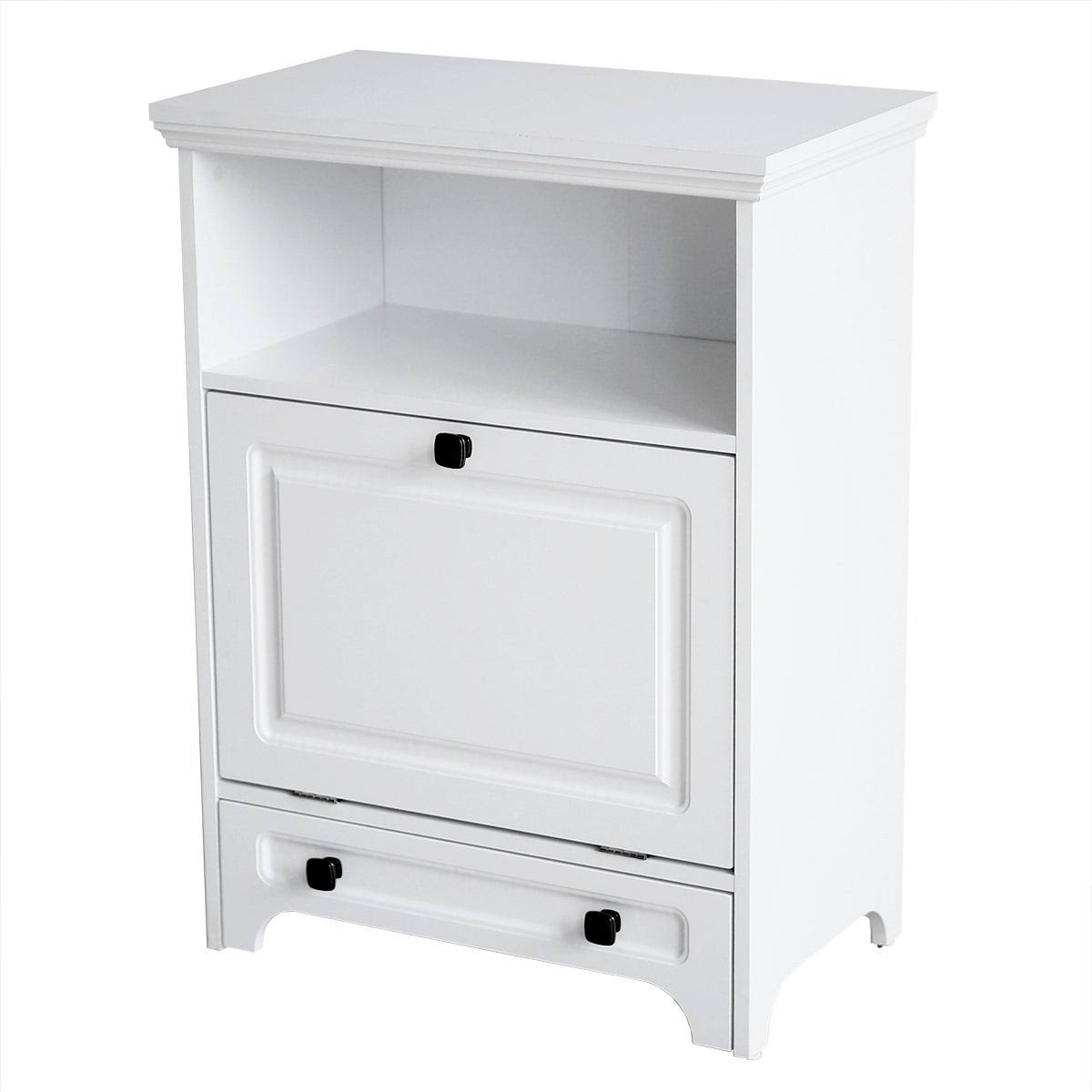White Pet Feeding Station with Food Storage Cabinet B413520