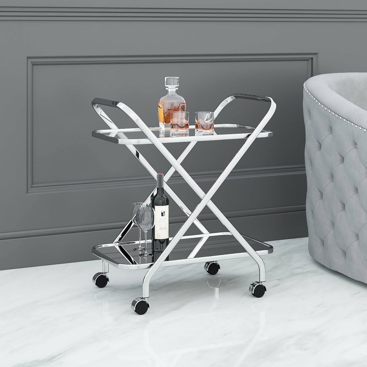 Black 2-Tier Bar Cart X77746